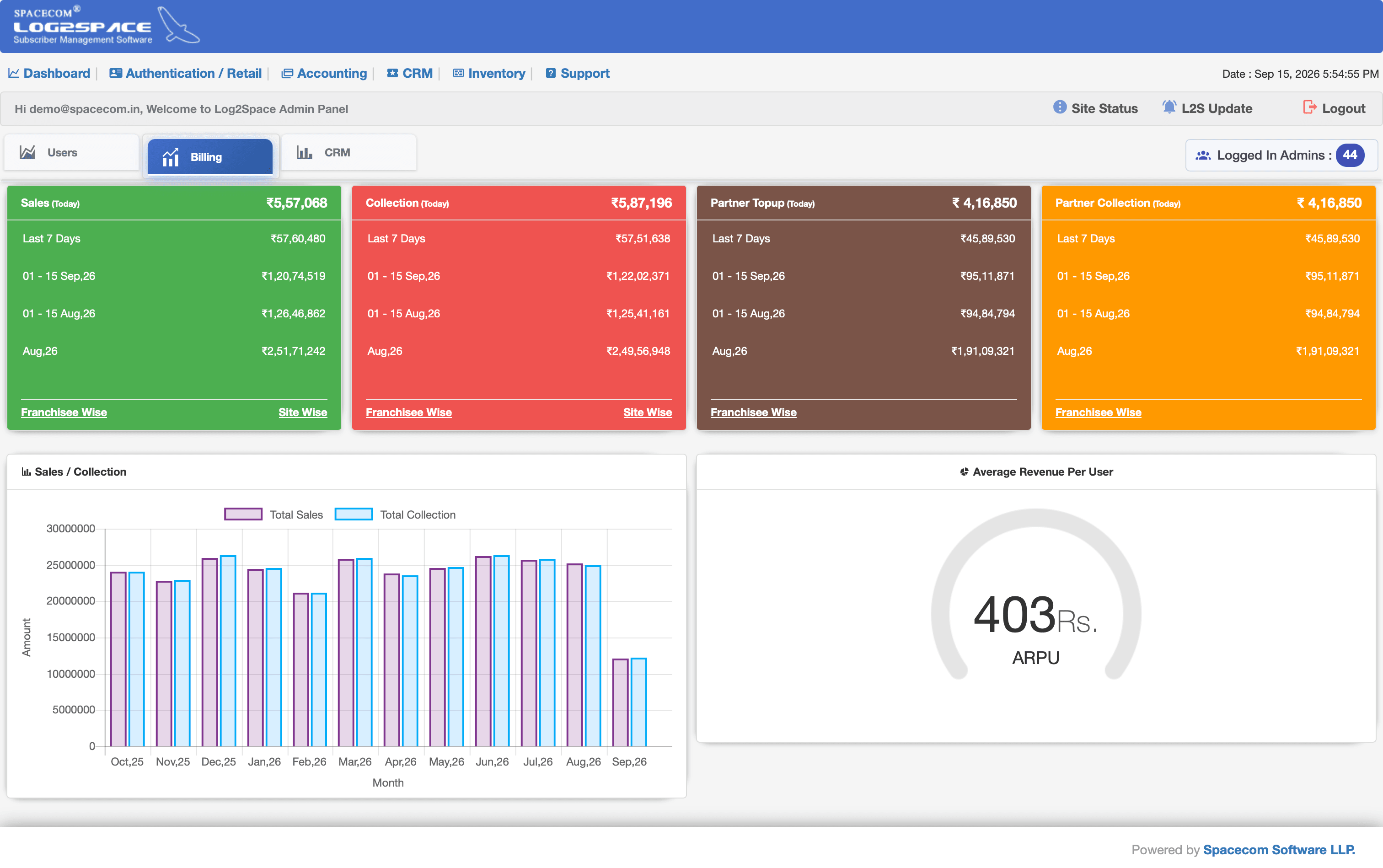 Enterprise Billing screen